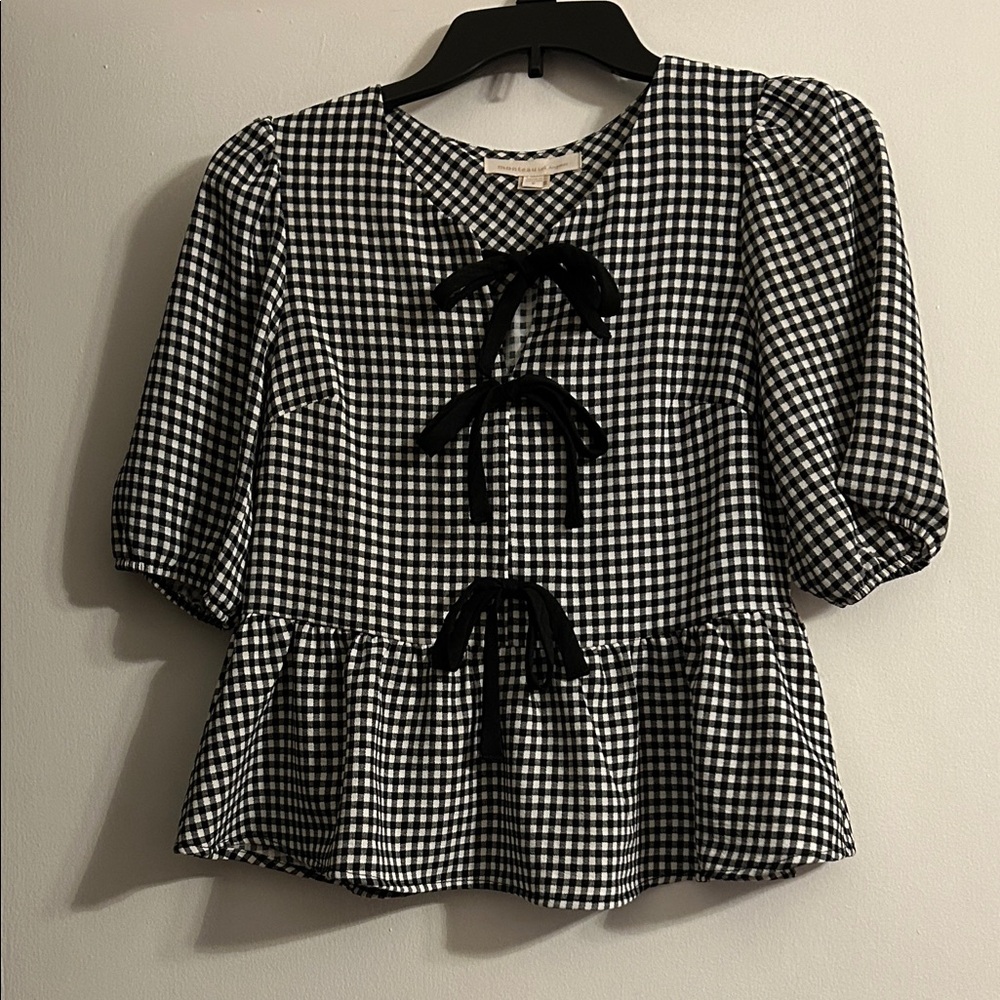 Monteau Black and White Checkered Blouse